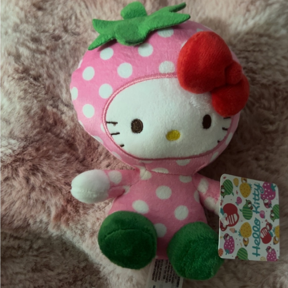 Hello Kitty Strawberry Plush - Pink, Red, and Green